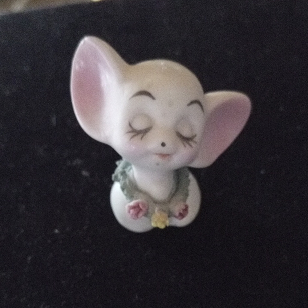 Cute Ceramic Mouse Figurine with Pink Ears
